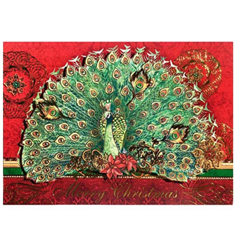 Pooch & Sweetheart Single (1) Poinsettia Peacock 3D Christmas Card (97269)
